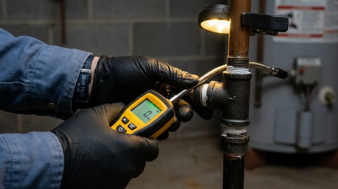 Gas leak detection with electronic sniffer by Johns Plumbing LLC in Salix