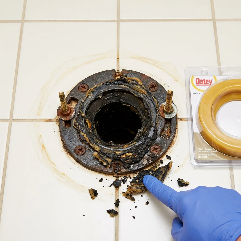 Failed wax ring showing water seepage at the base of a toilet in a Salix, PA home