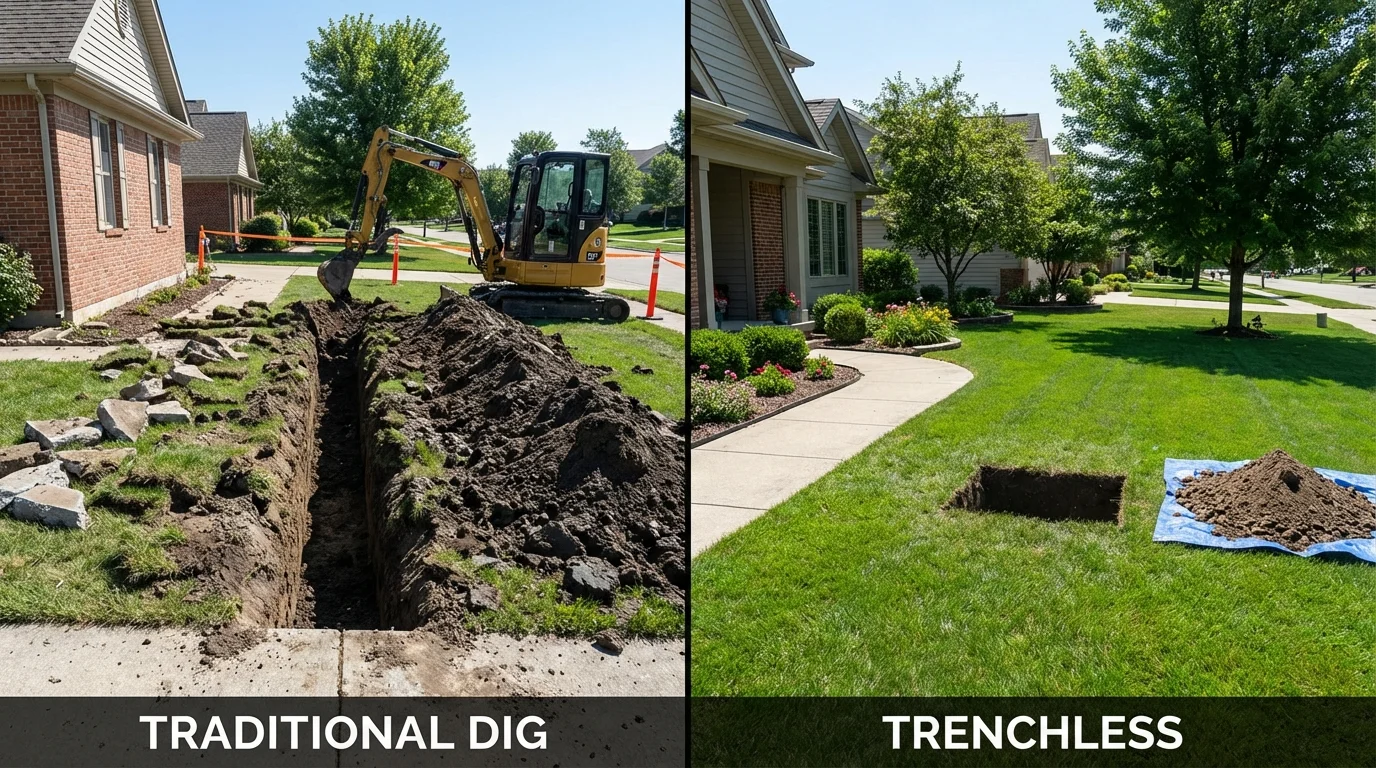 Trenchless sewer repair with minimal yard damage versus traditional excavation in Salix, PA
